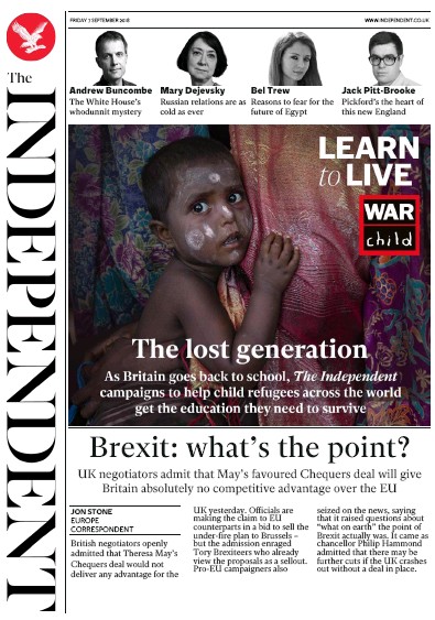 The Independent Newspaper Front Page (UK) for 7 September 2018