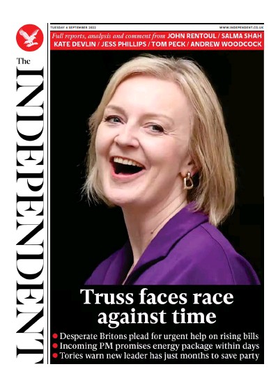 The Independent Newspaper Front Page (UK) for 7 September 2022