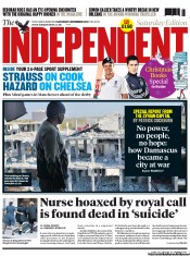 The Independent Newspaper Front Page (UK) for 8 December 2012