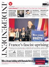 The Independent (UK) Newspaper Front Page for 8 December 2015