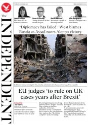 The Independent (UK) Newspaper Front Page for 8 December 2016