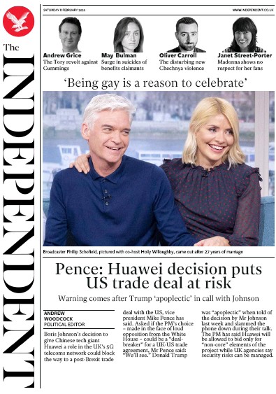 The Independent Newspaper Front Page (UK) for 8 February 2020