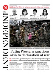 The Independent (UK) Newspaper Front Page for 8 March 2022