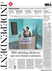 The Independent (UK) Newspaper Front Page for 8 April 2014