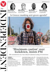 The Independent (UK) Newspaper Front Page for 8 May 2020