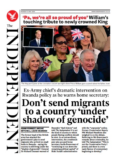 The Independent Newspaper Front Page (UK) for 8 May 2023