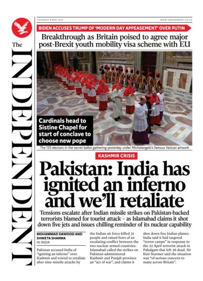 The Independent Newspaper Front Page (UK) for 8 May 2025