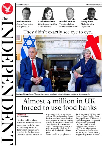 The Independent Newspaper Front Page (UK) for 8 June 2018