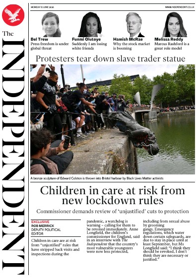 The Independent Newspaper Front Page (UK) for 8 June 2020