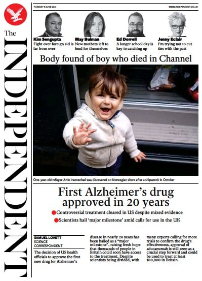 The Independent Newspaper Front Page (UK) for 8 June 2021