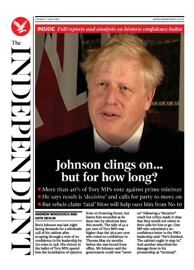 The Independent Newspaper Front Page (UK) for 8 June 2022