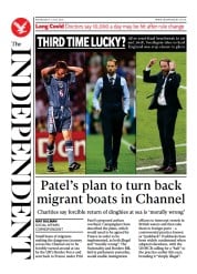 The Independent (UK) Newspaper Front Page for 8 July 2021