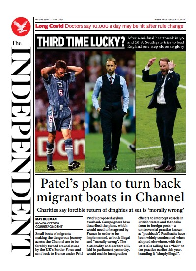 The Independent Newspaper Front Page (UK) for 8 July 2021