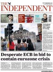 The Independent Newspaper Front Page (UK) for 8 August 2011