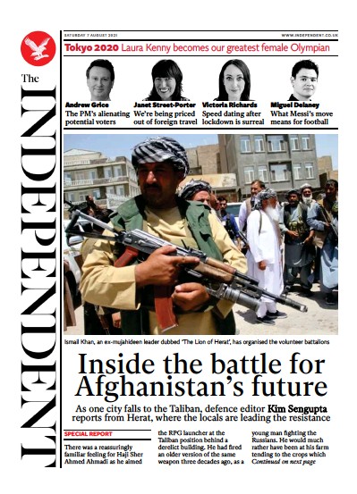 The Independent Newspaper Front Page (UK) for 8 August 2021