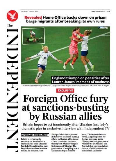 The Independent Newspaper Front Page (UK) for 8 August 2023