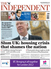 The Independent (UK) Newspaper Front Page for 8 September 2011