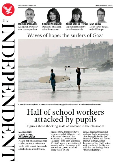 The Independent Newspaper Front Page (UK) for 8 September 2018
