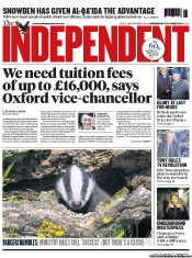 The Independent Newspaper Front Page (UK) for 9 October 2013