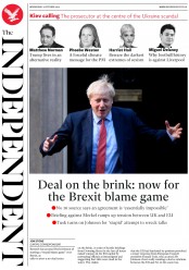 The Independent (UK) Newspaper Front Page for 9 October 2019