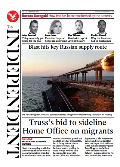 The Independent Newspaper Front Page (UK) for 9 October 2022