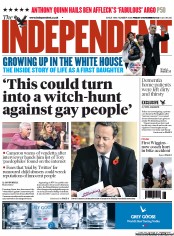 The Independent (UK) Newspaper Front Page for 9 November 2012
