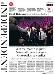 The Independent Newspaper Front Page (UK) for 9 January 2014