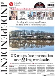The Independent (UK) Newspaper Front Page for 9 January 2016