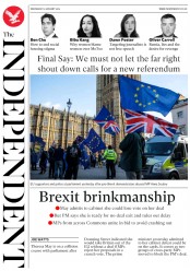 The Independent (UK) Newspaper Front Page for 9 January 2019