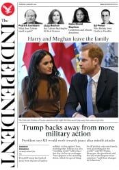 The Independent (UK) Newspaper Front Page for 9 January 2020