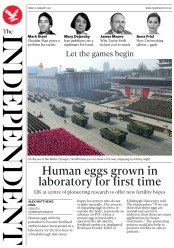 The Independent (UK) Newspaper Front Page for 9 February 2018