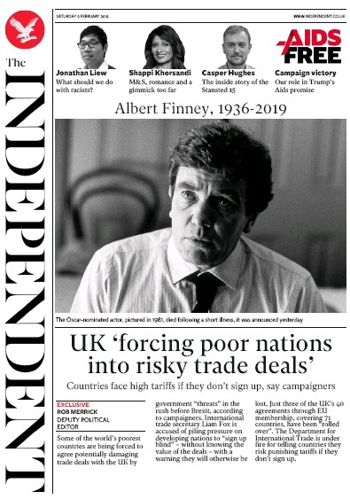 The Independent Newspaper Front Page (UK) for 9 February 2019