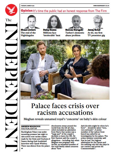 The Independent Newspaper Front Page (UK) for 9 March 2021
