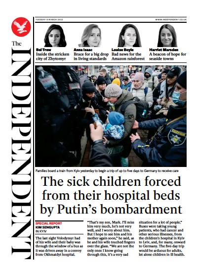The Independent Newspaper Front Page (UK) for 9 March 2022