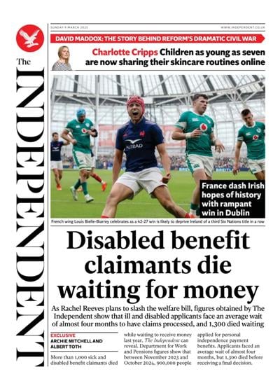 The Independent Newspaper Front Page (UK) for 9 March 2025
