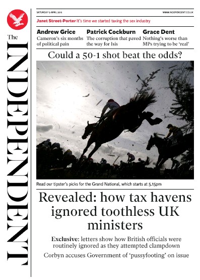 The Independent Newspaper Front Page (UK) for 9 April 2016