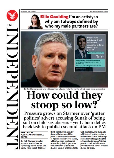 The Independent Newspaper Front Page (UK) for 9 April 2023