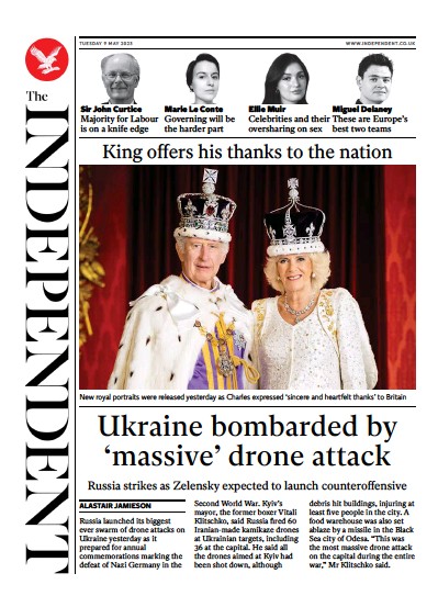 The Independent Newspaper Front Page (UK) for 9 May 2023