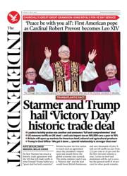 The Independent front page for 9 May 2025