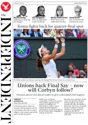 The Independent (UK) Newspaper Front Page for 9 July 2019