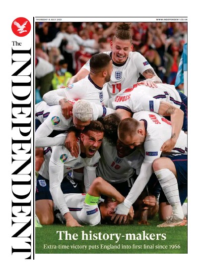 The Independent Newspaper Front Page (UK) for 9 July 2021