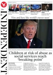 The Independent (UK) Newspaper Front Page for 9 August 2017