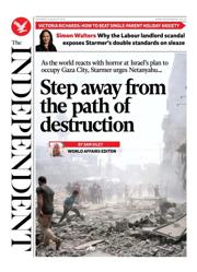 The Independent front page for 9 August 2025