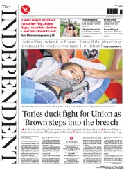 The Independent (UK) Newspaper Front Page for 9 September 2014