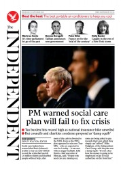 The Independent (UK) Newspaper Front Page for 9 September 2021