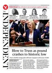 The Independent (UK) Newspaper Front Page for 9 September 2022