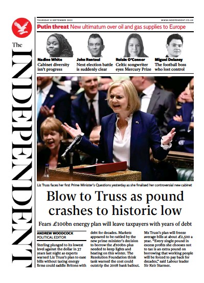 The Independent Newspaper Front Page (UK) for 9 September 2022