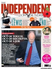 The Independent on Sunday (UK) Newspaper Front Page for 11 November 2012
