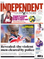 The Independent on Sunday (UK) Newspaper Front Page for 11 August 2013