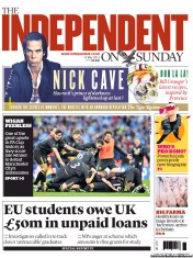 The Independent on Sunday (UK) Newspaper Front Page for 12 May 2013